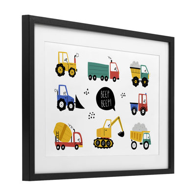 Beep Construction Vehicles Framed Print Under Glass, design by Creative Studio