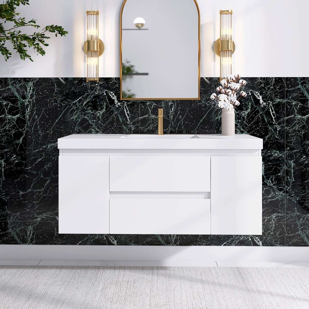 48" Wall-Mounted 2-drawer Bathroom Vanity Set with Integrated Resin Top Orren Ellis Base 