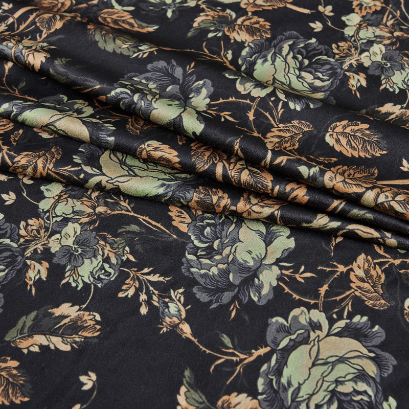 Black Velvet Curtains 84 Inches Long - Printed Floral Design Home Decoration Luxury Thermal Insulated Blackout Window Treatment Set, 52X84-Inch, 2 Panels