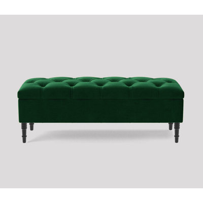 Alyana 120cm Wide Tufted Rectangle Ottoman Storage Bench, Upholstery Velvet Shoe Bench with Turned Wooden Legs