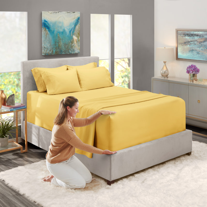 Microfiber Sheet Set, Yellow, Queen Sheet Set + 1 Fitted Sheet + 4 Pillowcases