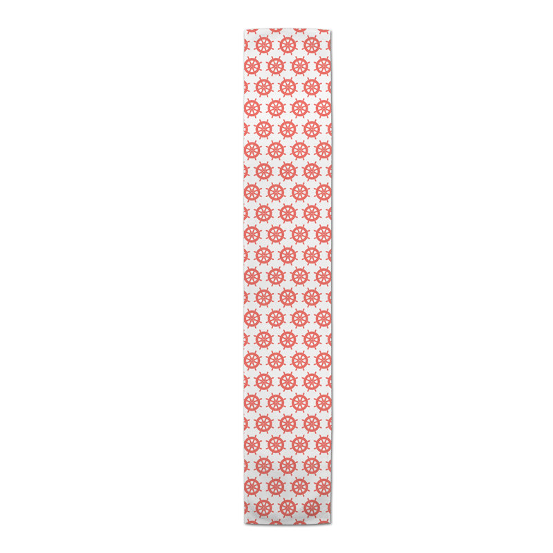 Keya Geometric Table Runner, 16" L x 90" W, White/Coral