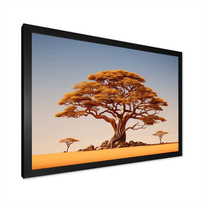 Arbre africain Tonnelle IV sur toile, H 34 po x l 44 po x P 1,5 po, Cadre photo noir