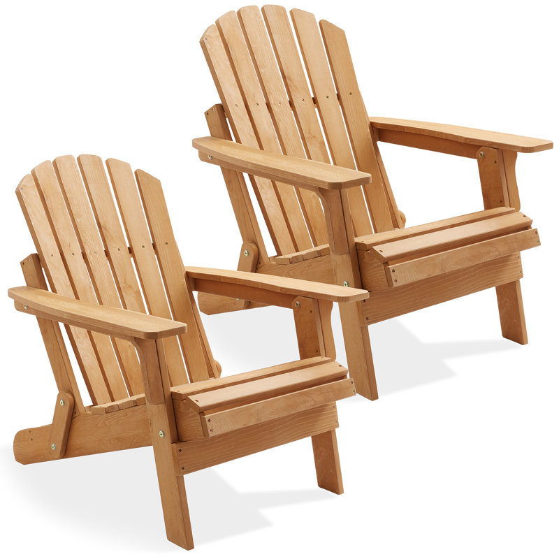 Set of 2 Natural Wood Folding Adirondack Chairs