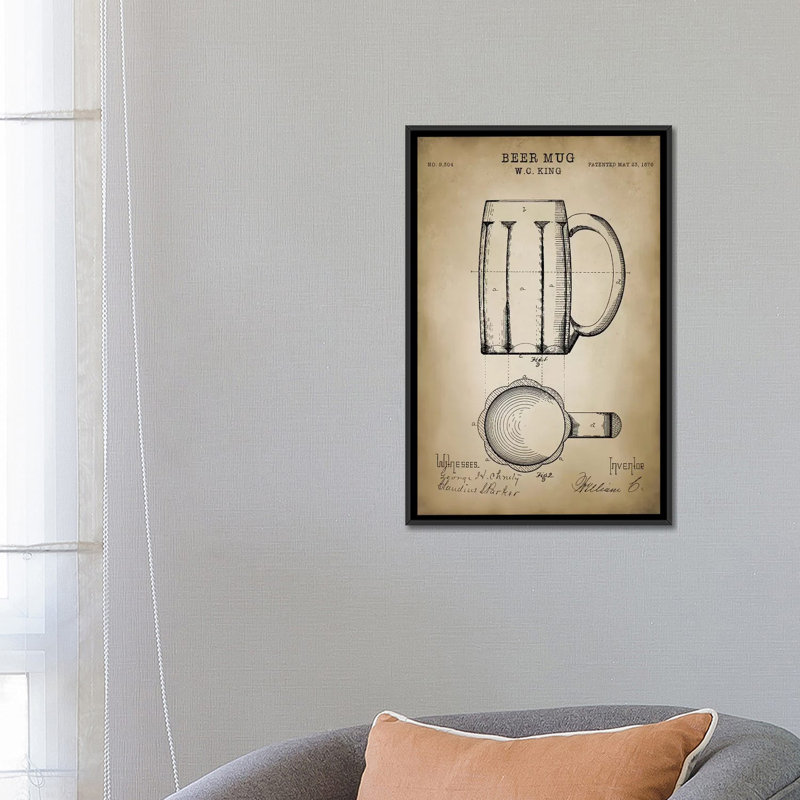 « tasse à bière », impression sur toile, H 26 po x l 18 po x P 1,5 po, Toile tendue, Pas de tapis
