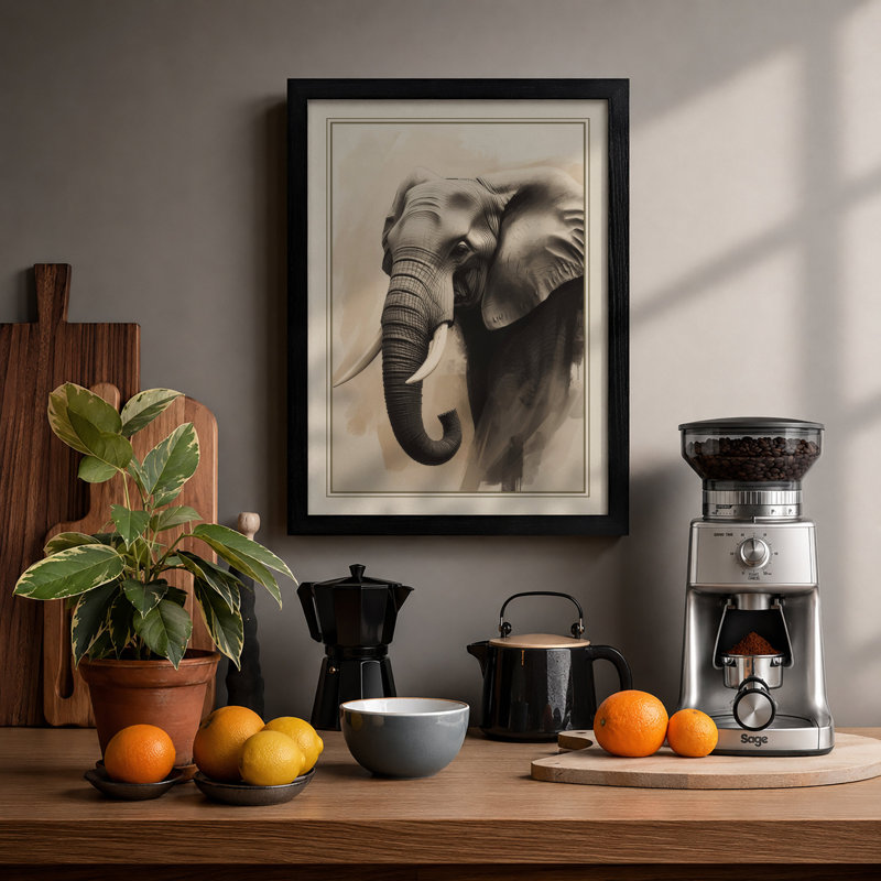 Elephant in Dignity Realism - Framed Print, Oak, A4 - 29.7 x 21.0 cm