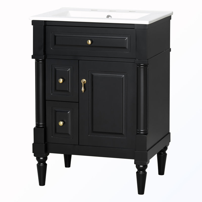 Freestanding Bathroom Vanity With Sink And Adjustable Shelf, Black