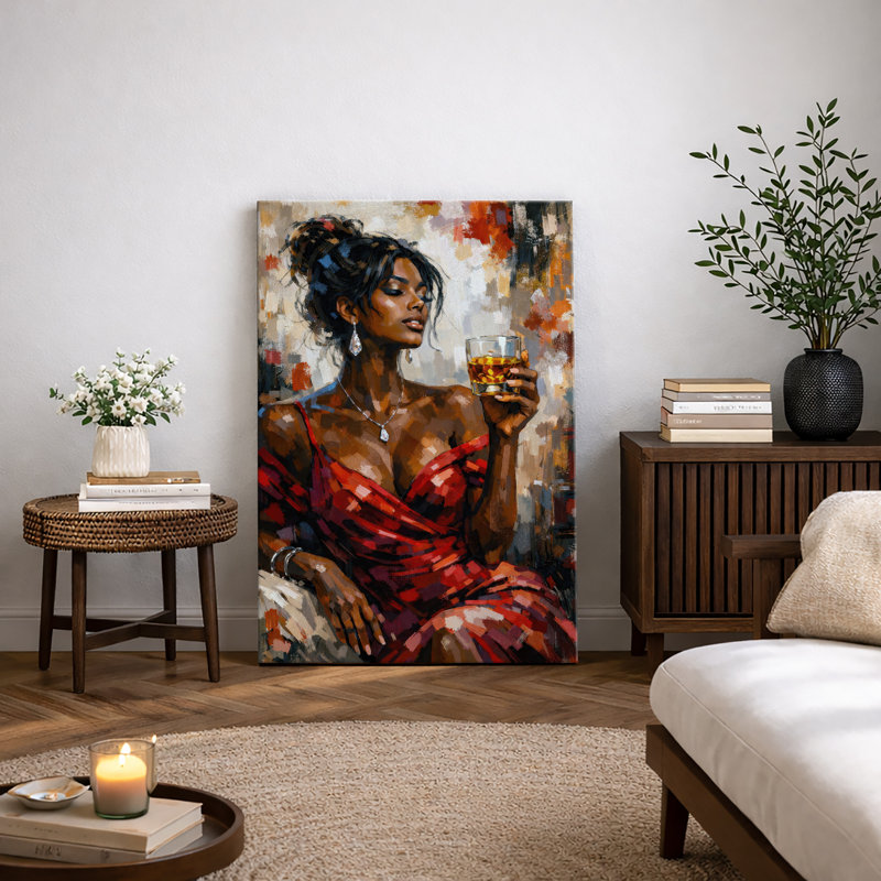 Art moderne abstrait femme afro avec boisson, images de chambre à coucher, impression sur toile encadrée, impression numérique