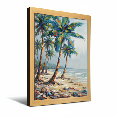 Plantes et fleurs, plage tropicale, palmiers, coquillages, vue sur l'océan