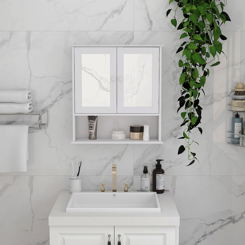 Armoire murale de salle de bain avec portes et tablettes à miroir Doule