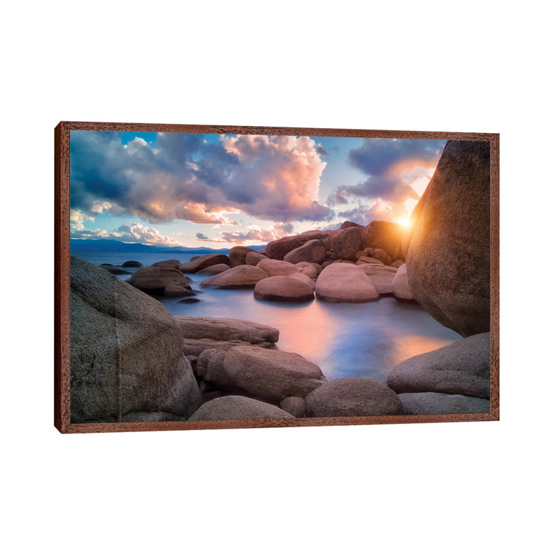 Tahoe Shore I by Dennis Frates - Print on Canvas, Classic Brown Wood Framed, 45.72cm H x 66.04cm W x 3.81cm D