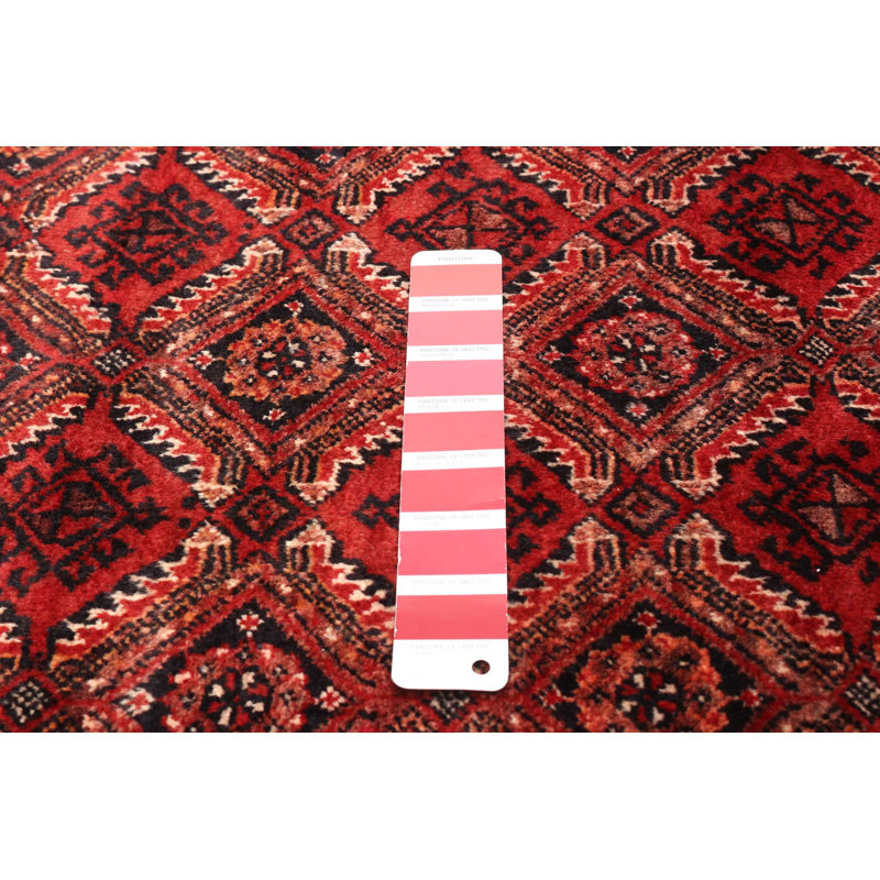 Tapis rouge en laine noué à la main de conception unique 3 pi 3 po x 5 pi 11 po New Age