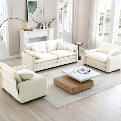 Beige Corduroy With Gentle Pampering Fabric - Comfort Memory Foam Cushions For Superior