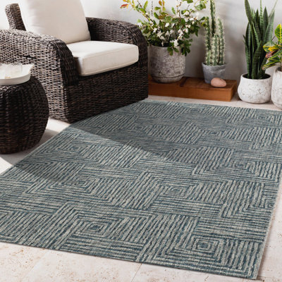 Tapis d'extérieur - Imperméable, facile à nettoyer, résistant aux taches - Patio, extérieur, porche, balcon, entrée, balcon - Géométrique moderne - Budapest - Turquoise