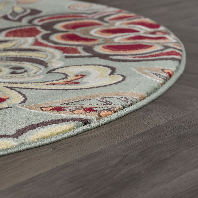 Elmer Transitional Floral Indoor Area Rug for Living Room, Dining Room, Bedroom, Seafoam, Round 5'3"