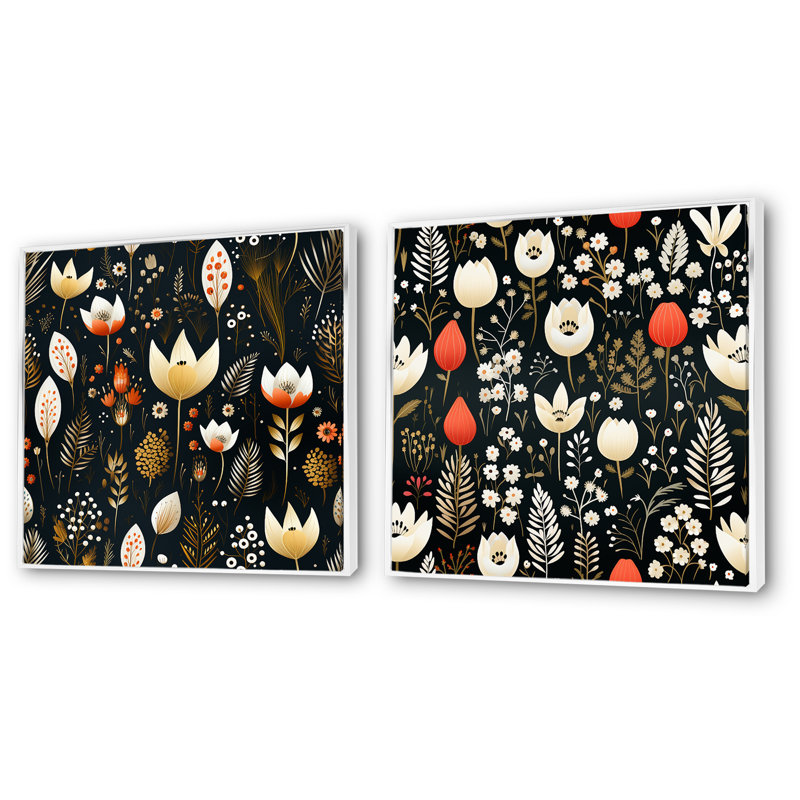 Wenham - Ensemble de 2 décorations murales florales, Encadrement blanc, H 36 po x l 73 po x P 1,5 po