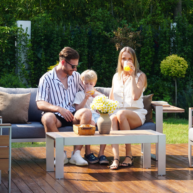 Aluminum Outdoor Patio 3-seat Sofa, All-weather Outdoor Couch With Thick Olefin Cushions & Wide Armrest For Garden, Backyard, Porch, gray