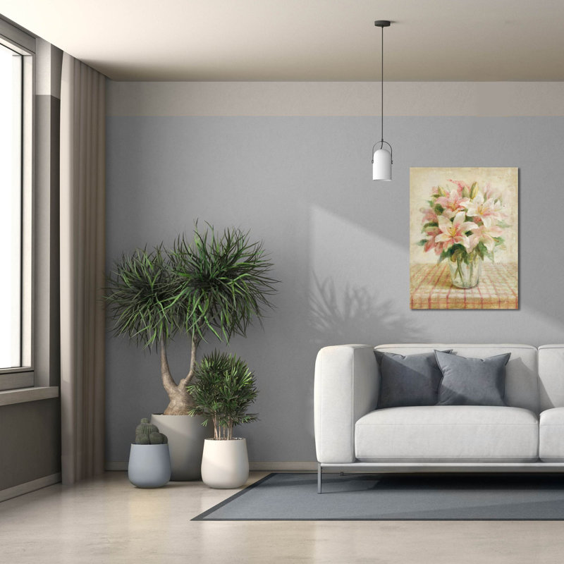 «Cottage Lilies In Pink» par Danhui Nai, art mural sur toile, H 34 po x l 26 po