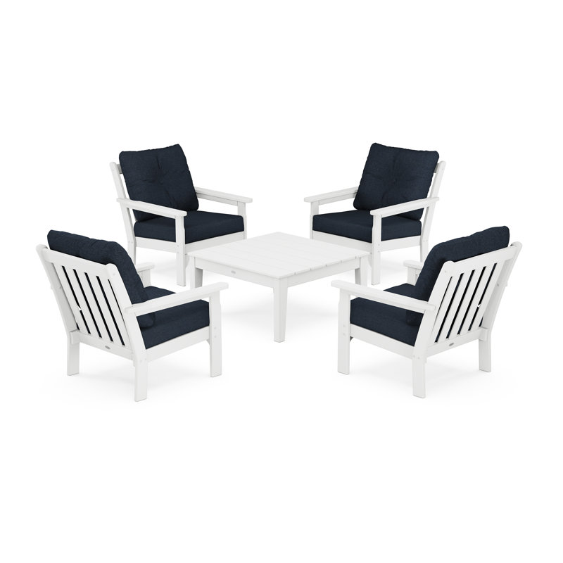 Ensemble de conversation à assise profonde 5 pièces Vineyard, Marine Indigo Revolution®, Blanc