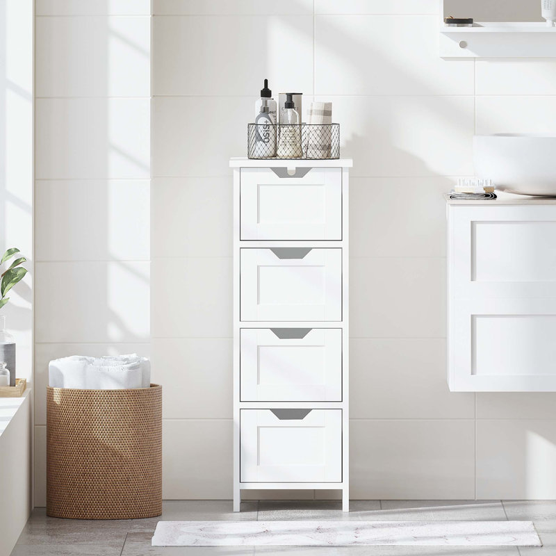 Space-Saving Bathroom Floor Cabinet with 4 Drawers and Vertical Storage