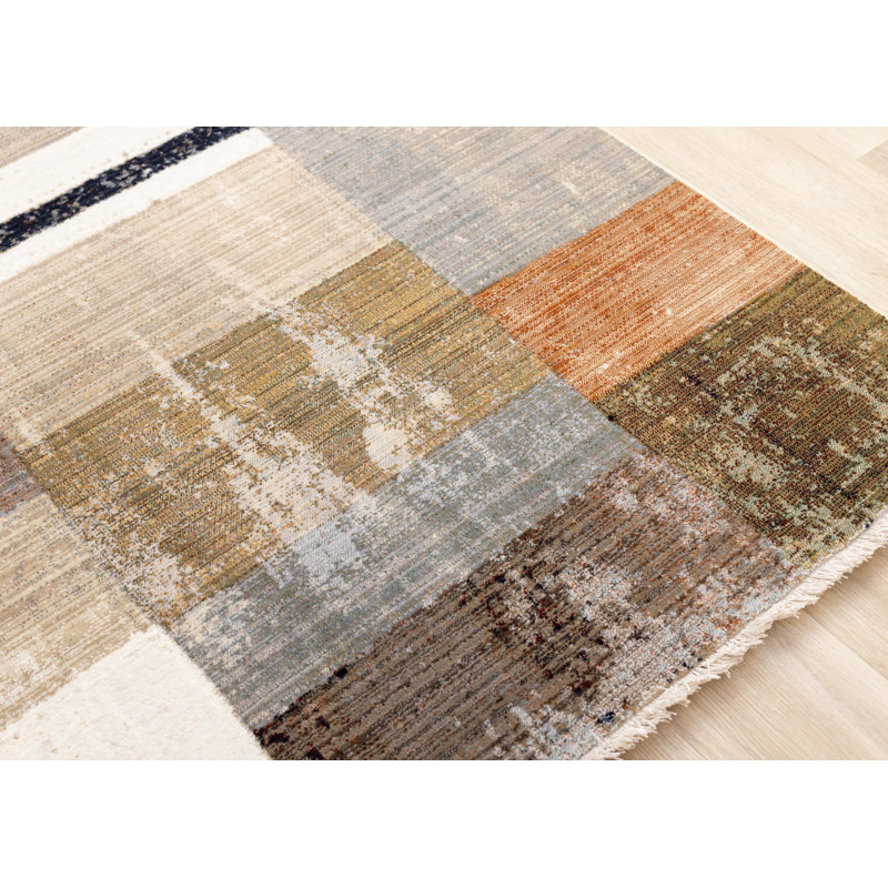 Tapis géométrique beige et brun 5 pi x 8 pi