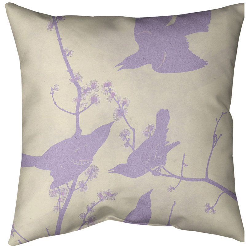 Coussin starling à oreilles, 18 po x 18 po, Jaune / Mauve, Polyester sergé