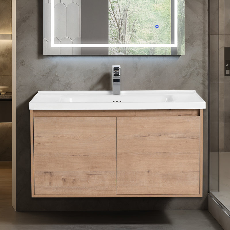 Meuble-lavabo flottant mural avec lavabo 36 po Bern, Beige