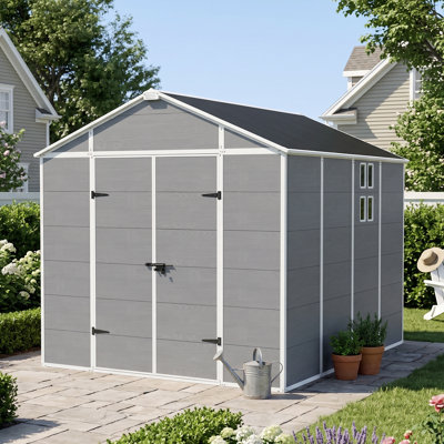 8x10 FT Outdoor Plastic Storage Shed for Backyard Garden, Large Walk-in Resin Shed with Floor, Lockable Door & Vent