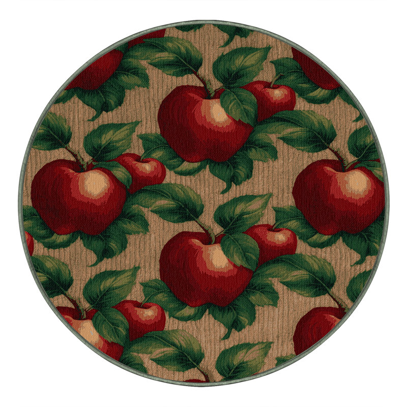 Washable Rose Apple Fruits Area Rug, Round 8'