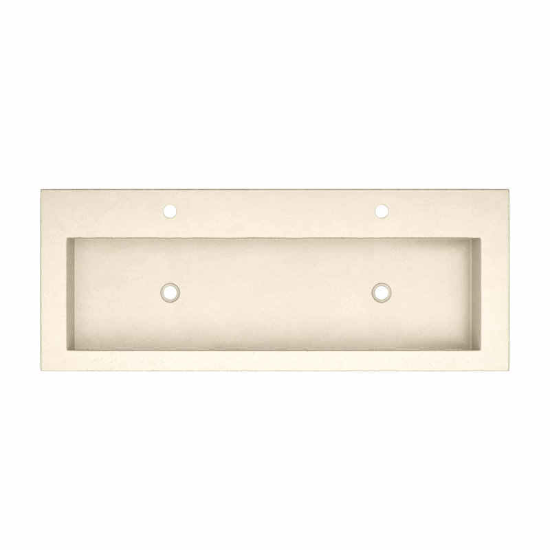NativeStone Concrete Handmade Rectangular Drop-in Trough Bathroom Sink 48", Two Holes Faucet, Sand