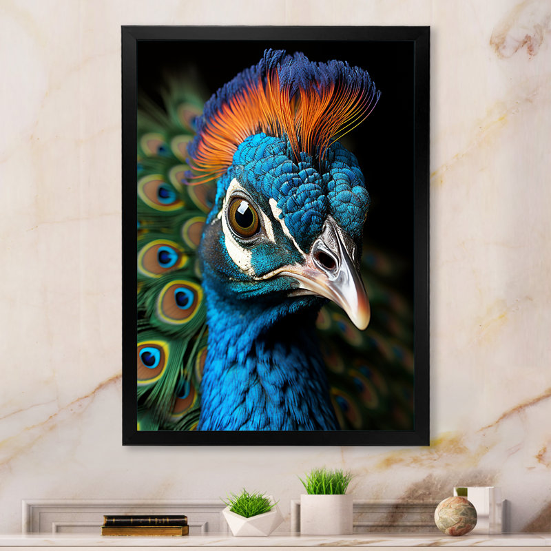 Peacock Animal Protrait - imprimé, Cadre photo noir, L 12 po x H 20 po