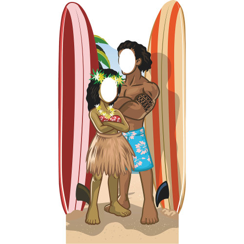 SS11195 Couple de surf hawaïen debout en carton découpé debout