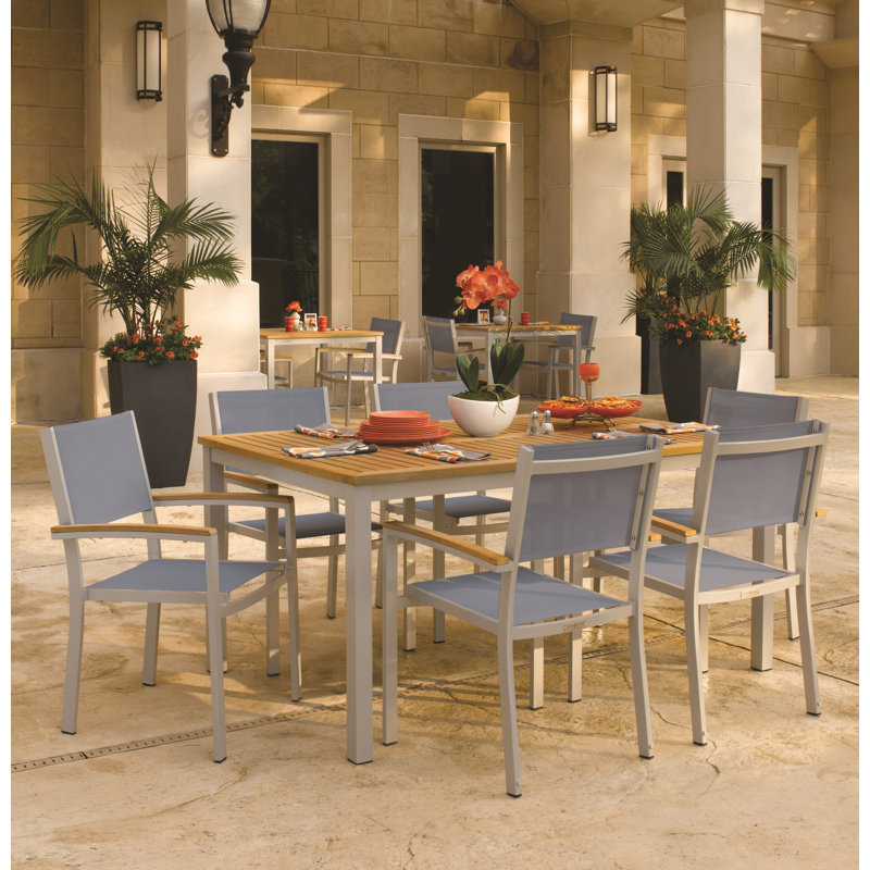 Travira Stacking Patio Dining Chair, Titanium Basketweave, Tekwood Vintage, Flint