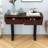 Minimalist Wooden Fluted Design Console Table with Two-Drawer, Metal Legs and Adjustable Feet-1221946323