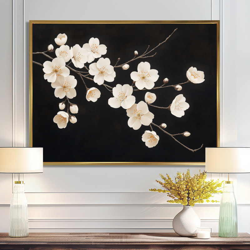 Nuit d'ivoire Bloom I - Décoration murale encadrée Fleurs de cerisier, H 30 po x l 40 po, Gold Floater Framed