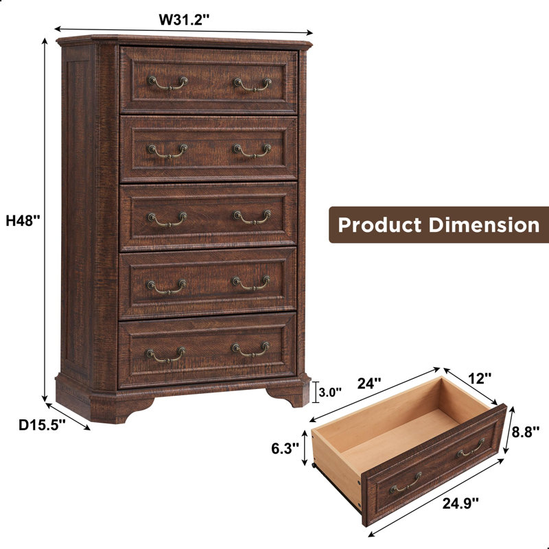 Commode 5 tiroirs Harbison, Brun