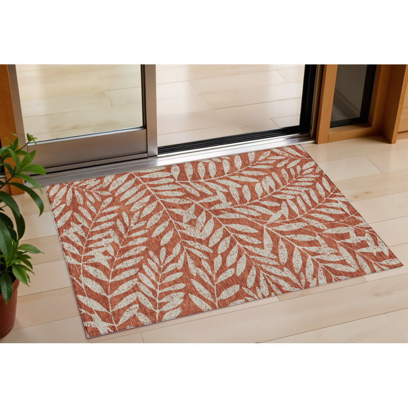 Tapis extérieur lavable floral orange et ivoire 3 pi x 5 pi