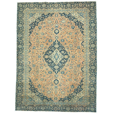 One-of-a-Kind Rectangle 8'10" X 12'3" 1960s Wool Area Rug in Peach/Navy
