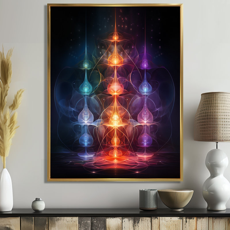 Chakra troisième mouvement méditation - art mural géométrique salon, H 20 po x l 12 po x P 1 po, Toile avec cadre flottant or