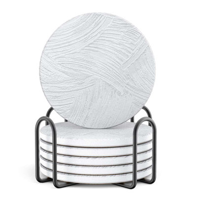 Ceramic Round 6 Piece Coaster Set With Holder
