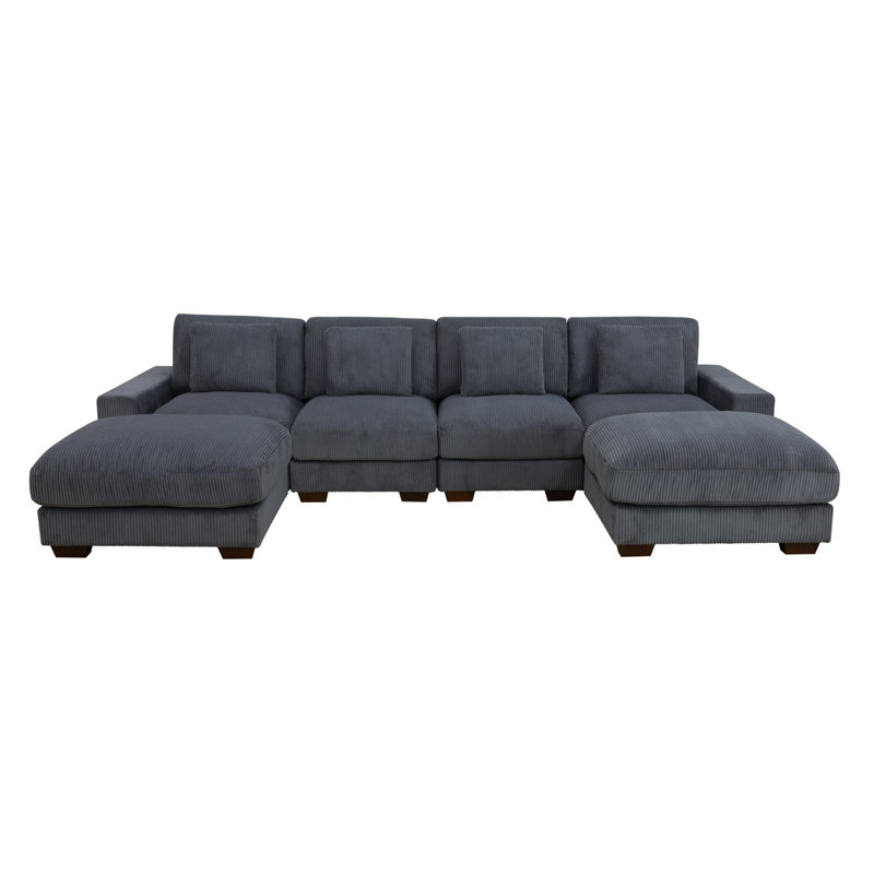 Canapé modulaire réversible en velours côtelé de qualité supérieure avec repose-pieds 6 pièces Sydnea 