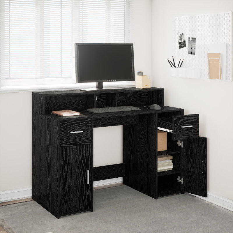 Desk Black Oak 55x91 Cm Engineered Wood, 91cm H x 120cm W x 55cm D