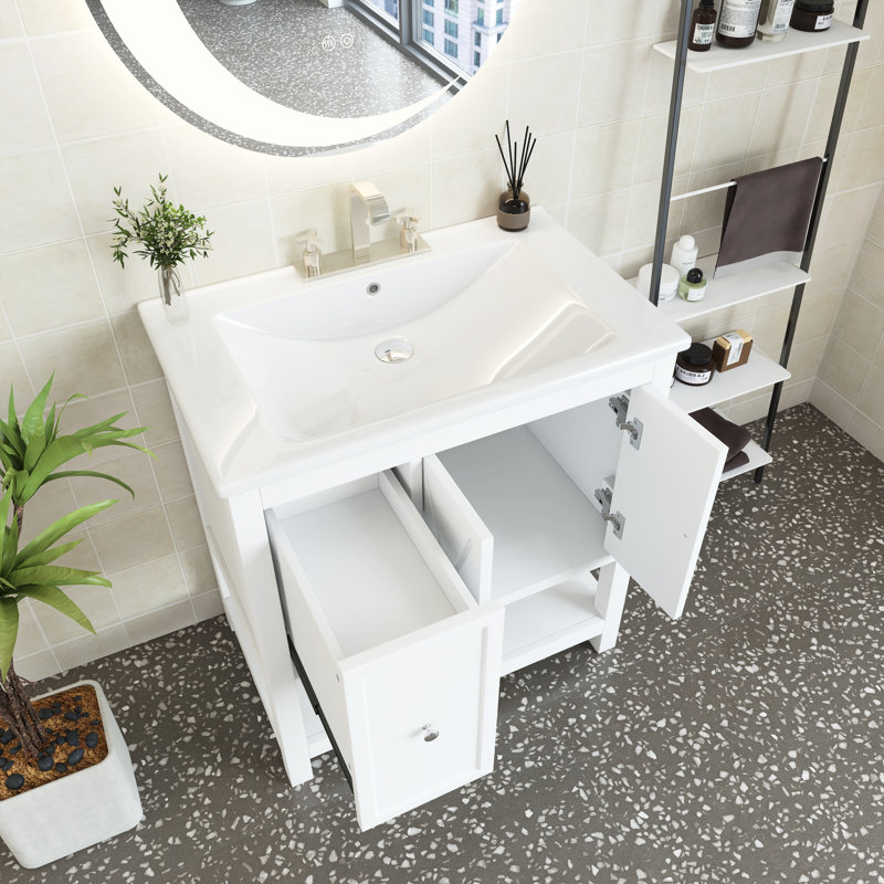 30 " W Free Standing Wall Mounted 1 Single Vanity Bathroom Vanity With Ceramic Top
