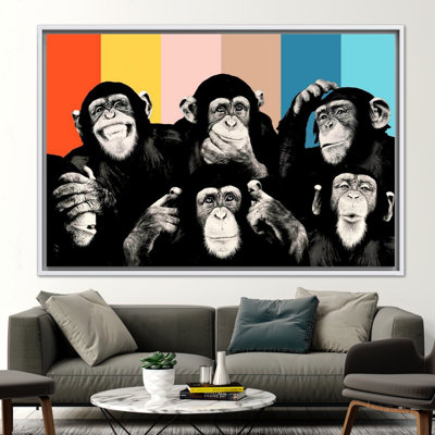 Abstract Monkey Art: Trendy Animal Wall Decor Featuring Wise Monkeys on a Vibrant Canvas