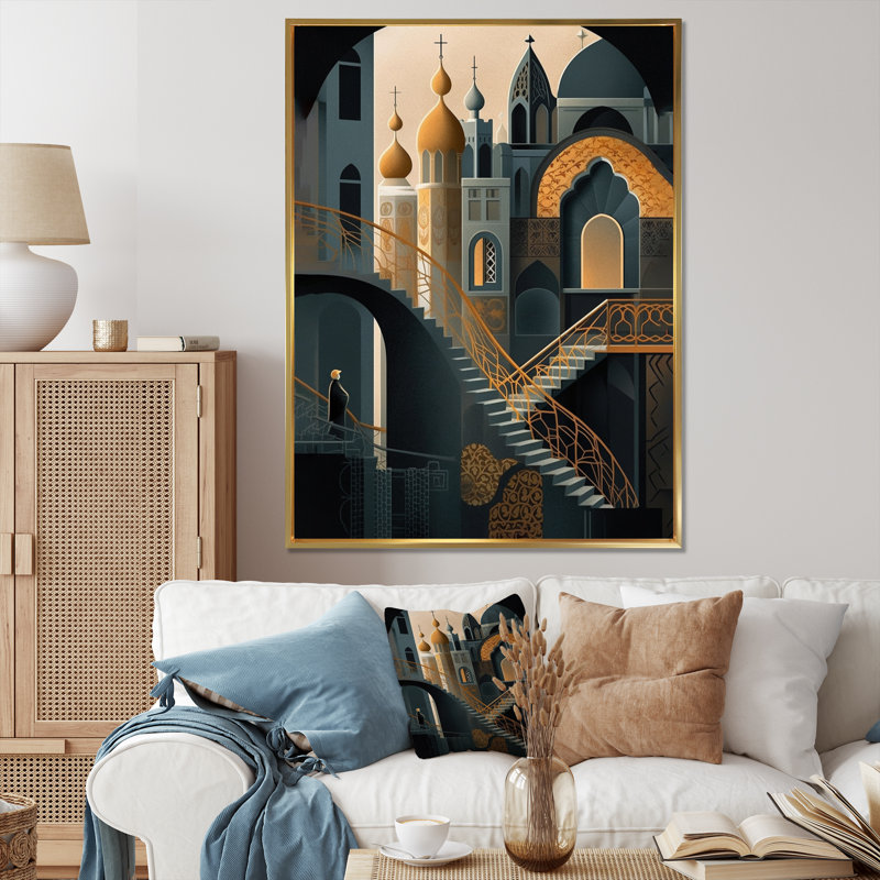 «Arab City I», reproduction sur toile, Cadre flottant doré, L 30 po x H 40 po