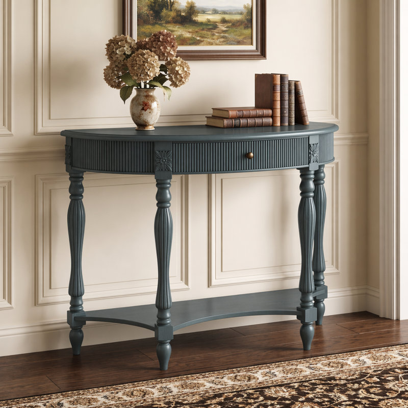 Console 45,27 po en bois massif avec tiroir et tablette, Blue