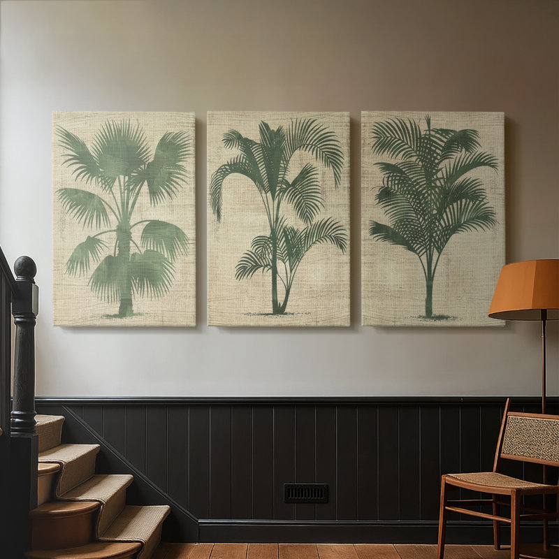 Toile de jute en toile de jute avec silhouette de palmier I - 3 pièces, H 18 po x l 36 po