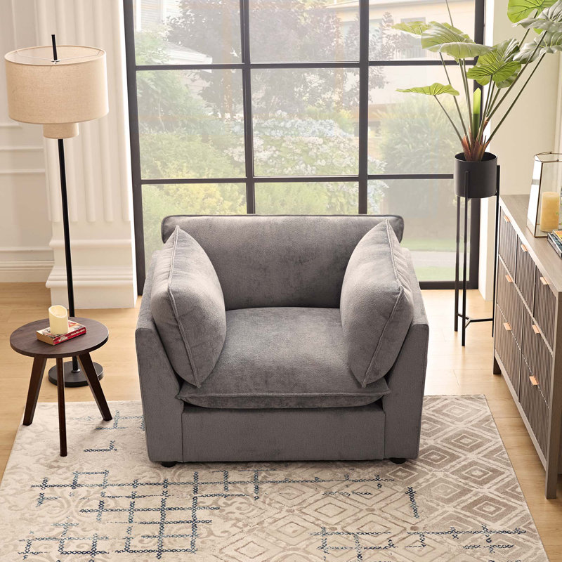 44.49" Wide Upholstered Plush Accent Chair With Square Arms For Living Room Bedroom, Blue Gray Chenille