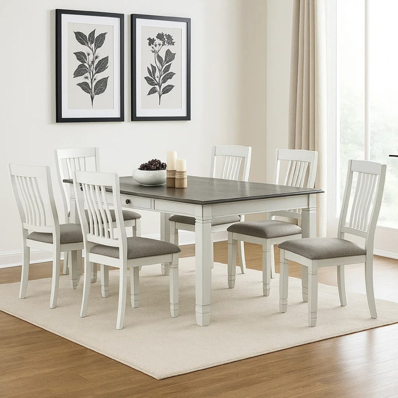 Ensemble de salle à manger 7 pièces Dola, table de rangement, 6 chaises coussinées, gris, blanc Dola