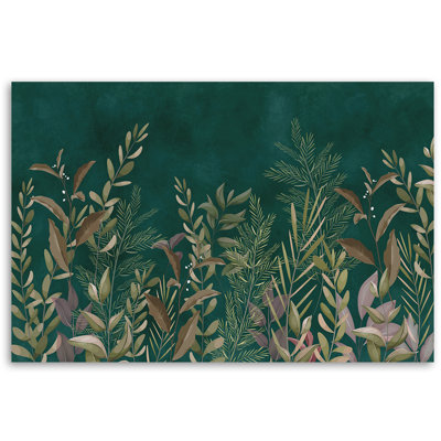Leaves on a Green Background 1 Piece Wall Art on Canvas